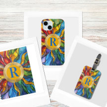 Monogram Sun Celestial Stained Glass Mosaic