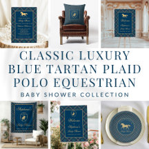 Preppy Plaid Polo Equestrian Blue Baby Shower