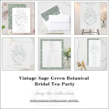 Vintage Sage Green Botanical Bridal Tea Party