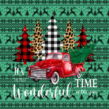 Green Sweater Like Reindeer Vintage Red Truck