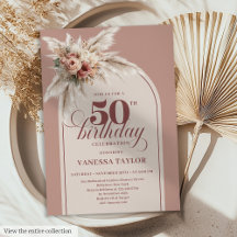 Arch Dusty Pink Pampas 50th Birthday Invites 30-50