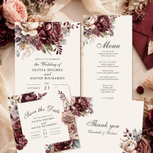 Elegant Burgundy & Dusty Rose Floral Wedding Suite