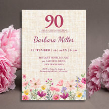 90th Birthday Pink Wildflower Linen Party