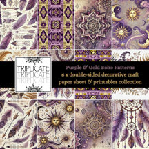 Purple & Gold Boho Patterns Scrapbook Paper