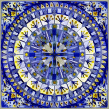 ma - MANDALA Tile - Boho Navy Blue Water Mosaic
