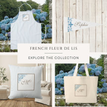 French Blue Stripe & Fleur de Lis Monogram