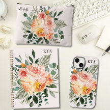 Fall Watercolor Rustic Pink Peach Flower Bouquet