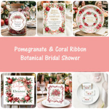 Pomegranate & Coral Ribbon Botanical Bridal Shower