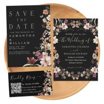 Modern Black Pastel Boho Wildflower