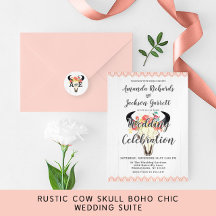 Boho Chic Cow Skull on Wood - Wedding Collection
