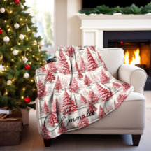 Pink & Red Vintage Christmas Tree Toile Pattern