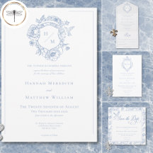 Elegant Blue Chinoiserie Bird & Crest Wedding