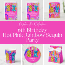 6th Birthday Hot Pink Rainbow Sequin Collection