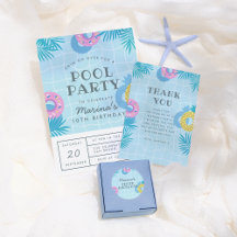 Modern Palm Leaves & Pineapple Pool Party Birthday