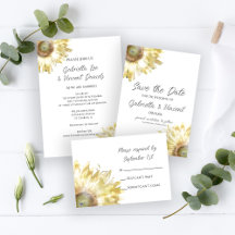Yellow Sunflowers Watercolor Wedding