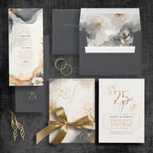 Gold Leaf & Line Floral 25th Wedding Anniversary