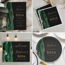 Emerald Green Gold Agate Dark 50th Birthday Party