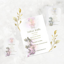 Soft watercolor and golden cross baptism ceremony 