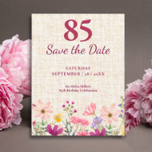 85th Birthday Pink Wildflower Linen Celebration