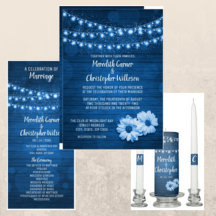 Rustic Blue Woodgrain Daisy Flowers Twinkle Lights