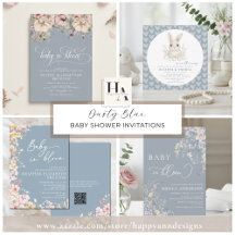 Dusty Blue Baby Shower Invitations