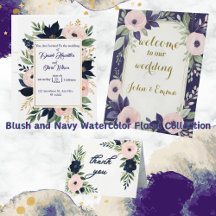 Blush and Navy Watercolor Floral Collection