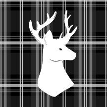 Stag Head on Black and White Plaid