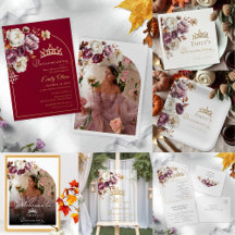 Burgundy Autumn Fall Floral Quinceanera Collection
