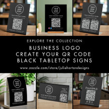Business Logo Create QR Code Black Tabletop Signs