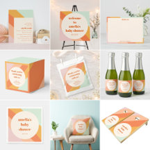 Retro Mint Orange Boho Stripes Cute Baby Shower