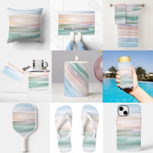 Sandy Beach Ocean Waves Abstract Watercolor