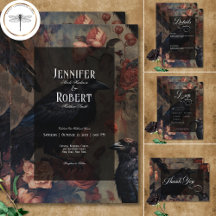 Dark Gothic Vintage Blush Floral & Black Ravens