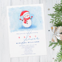 Winter baby shower Cute Little Snowman Watercolor