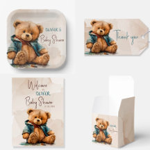 Sweet brown watercolor teddy bear Baby Shower