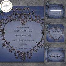 Gothic Black & Blue Filigree Heart Wedding