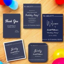 Simple Navy Blue White Modern Birthday Collection