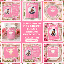 Wildflower Pink Striped Bows & Ribbons Graduation 