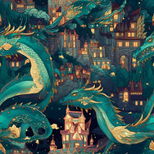 Majestic Teal Dragons and Village