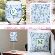 Zebras with Martinis Blue Background