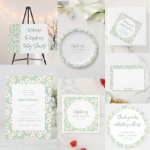 Boho Mint Sage Daisies Floral Baby Shower