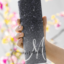Modern Black Glitter Sparkles Personalized Name