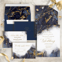 Marble Glitter Wedding Navy Blue