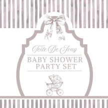 Neutral Toile De Jouy Baby Shower Set
