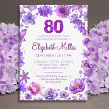 80th Birthday - Purple Floral Garden Design