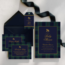 Classic Dark Green Blue Plaid Baby Shower
