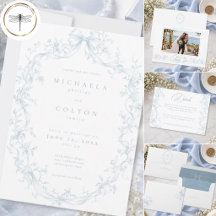 Classic Vintage Dusty Blue Floral Wreath Wedding