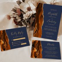 Burnt Orange Agate Navy Blue Gold Wedding Suite