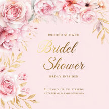 Bridal Shower Invitation  Blush Floral & Gold