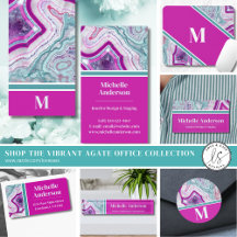 Modern Teal Magenta Agate Stone Office Essentials