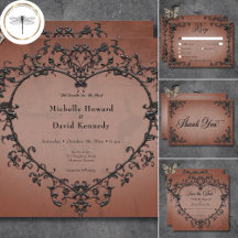 Gothic Black & Rust Filigree Heart Wedding